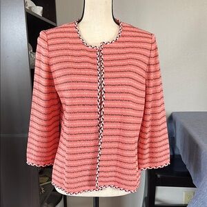 Ming Wang Women’s Size Petite Large Coral Striped Blazer Jacket 3/4 Sleeves